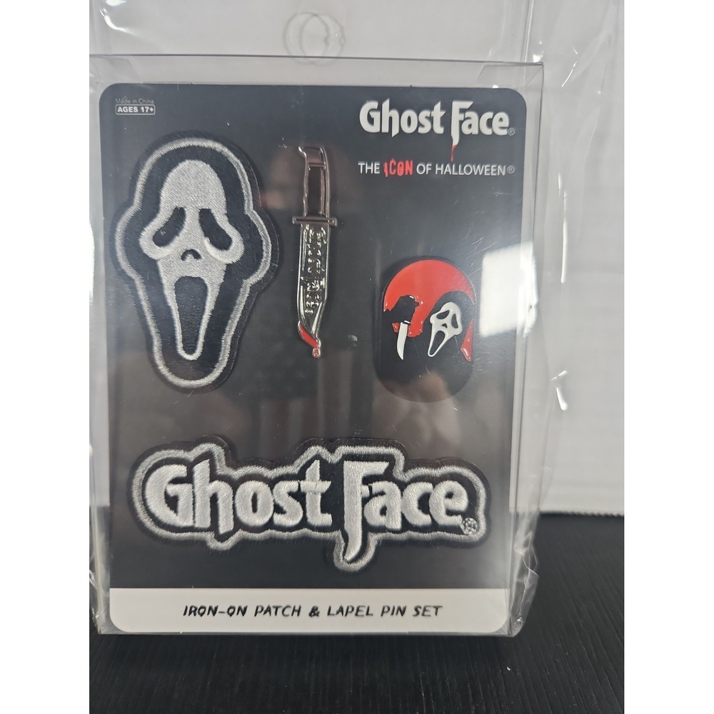 Ghost Face Iron-on Patch & Lapel Pin Set New / sealed (A)